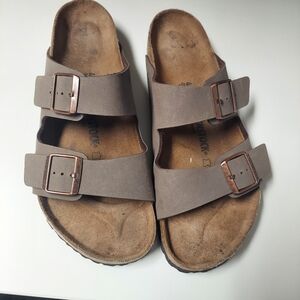 Birkenstock Arizona Birkibuc Stone Birko-Flor Leather  Sandals, size 44